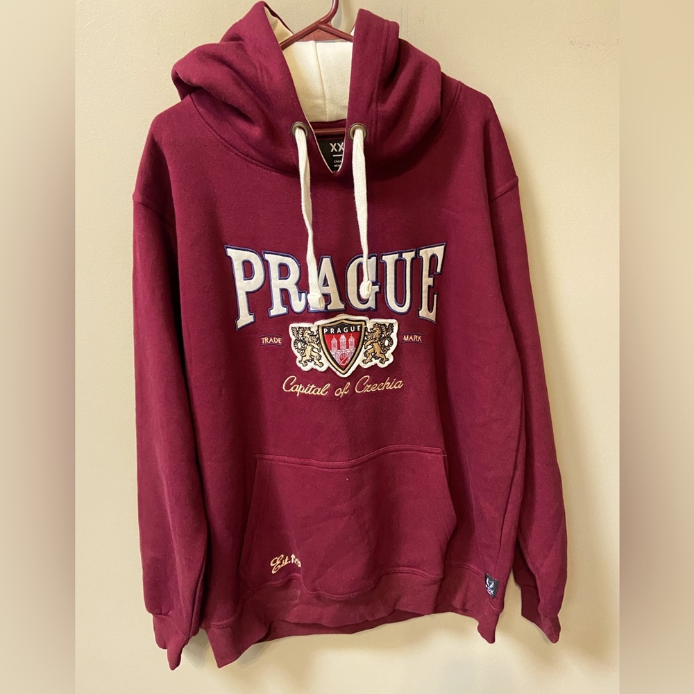 Fox Maroon Prague Graphic Hoodie with Cream Drawstrings